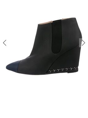 CC Chanel black  & blue  Leather Wedge Booties size 41 IT